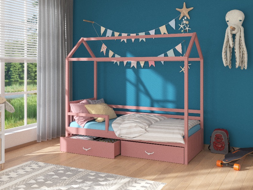 Dječji krevet 200x90 cm Rosie II (s podnicom) (ružičasta)