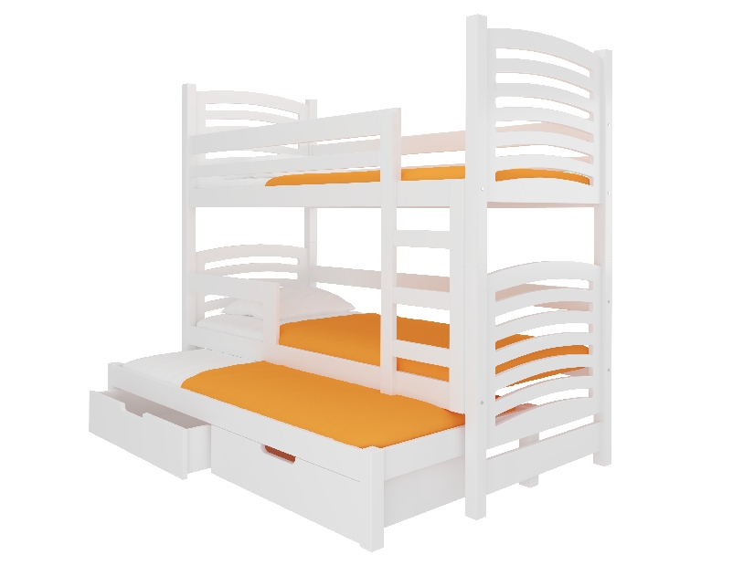 Dječji krevet na kat 180x75 cm Stanislava (s podnicom i madracem) (bijela)