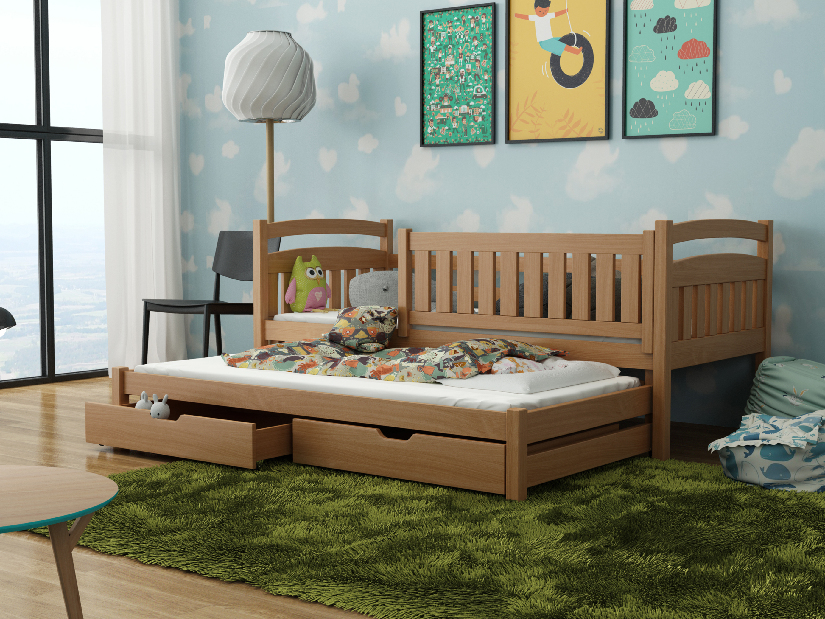 Dječji krevet 90 x 200 cm GLYNDA (s podnicom i prostorom za odlaganje) (bukva)