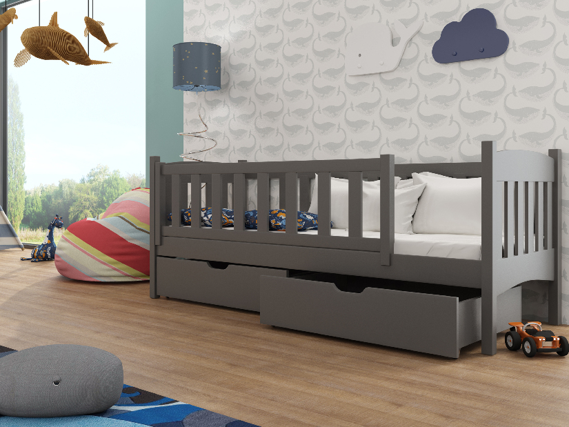 Dječji krevet 90 x 190 cm Gussie (s podnicom i prostorom za odlaganje) (grafit)
