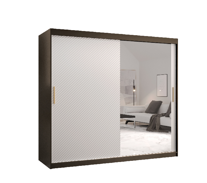 Ormar za garderobu s ogledalom 250 cm Riana Slimo 2 250 (crna + bijela mat)