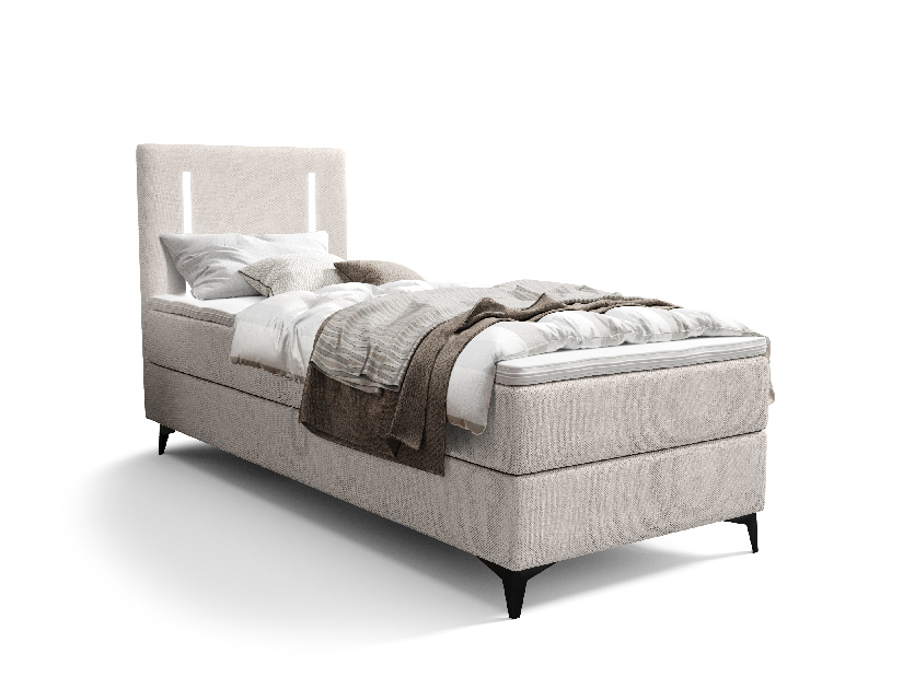 Jednostruki krevet 80 cm Ortega Comfort (svijetlosiva) (s podnicom i madracem, s prostorom za odlaganje) (s LED rasvjetom)