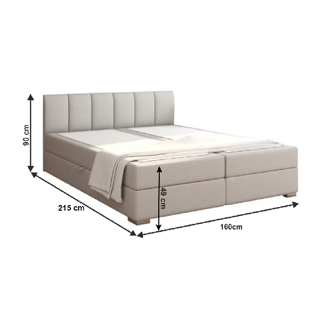 Bračni krevet Boxspring 160 cm Rhoni (svjetlosiva) (S podnicom, madracom i prostorom za odlaganje) 