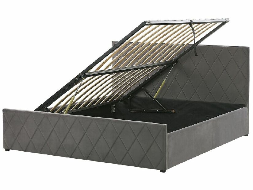 Bračni krevet 180 cm ROFARIO (siva) (baršun) (s podnicom i prostorom za odlaganje)
