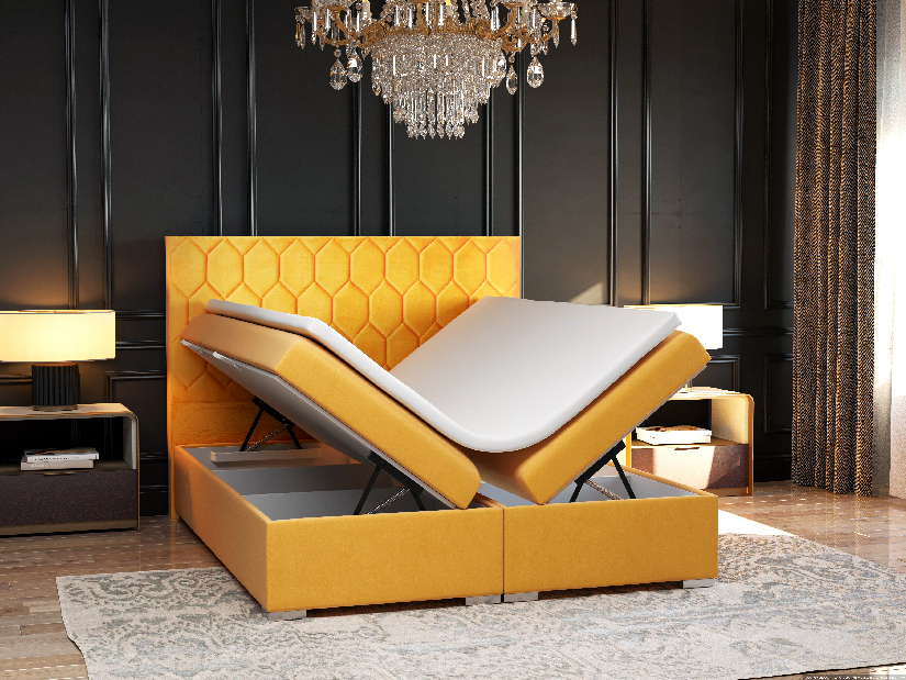 Bračni krevet Boxspring 180 cm Piranno (žuta) (s prostorom za odlaganje)
