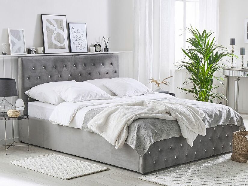 Bračni krevet 160 cm AMESIA (siva) (s podnicom i prostorom za odlaganje)