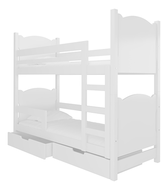 Dječji krevet na kat 180x75 cm Marryann (s podnicom i madracem) (bijela)