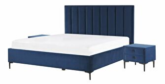 Bračni krevet 140 cm s noćnim ormarićima Saturnino (plava) (s podnicom i prostorom za odlaganje)