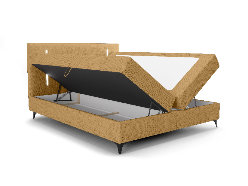 Bračni krevet 180 cm Ortega Comfort (boja senfa) (s podnicom i madracem, s prostorom za odlaganje) (s LED rasvjetom)