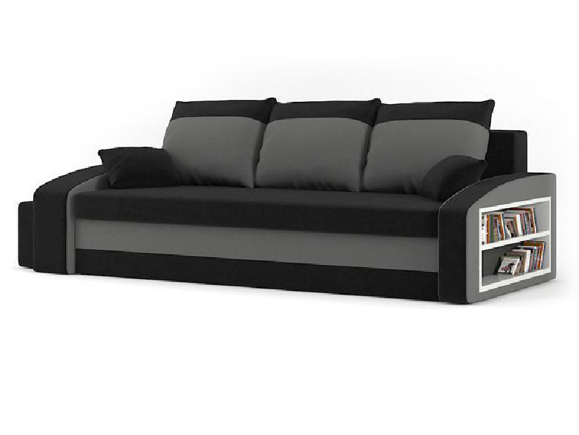 Sofa Hanifa (crna + siva) (s policom i tabureom) 