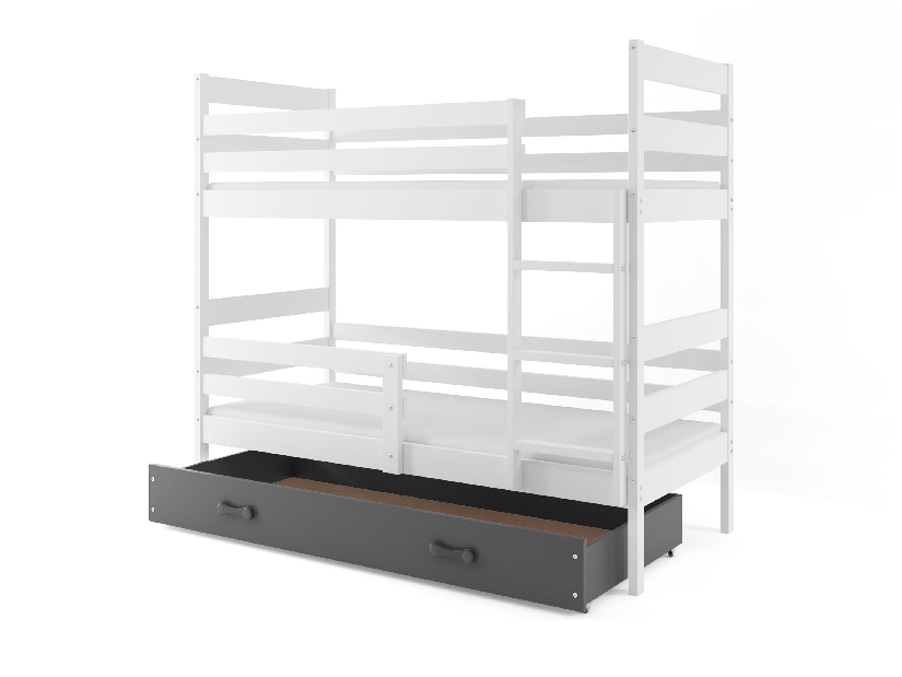 Krevet na kat 80 x 190 cm Eril B (bijela + grafit) (s podnicom, madracem i prostorom za odlaganje)