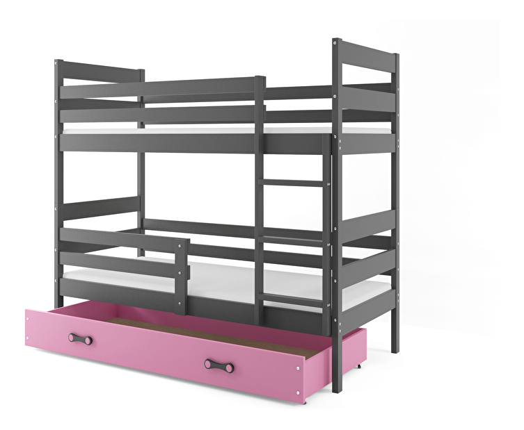Krevet na kat 90 x 200 cm Eril B (grafit + ružičasta) (s podnicom, madracem i prostorom za odlaganje)