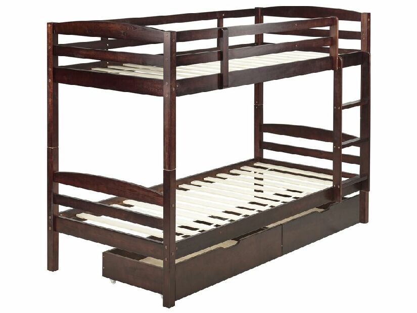 Krevet na kat 90 cm Reggeton (tamno drvo) (s podnicom i prostorom za odlaganje)