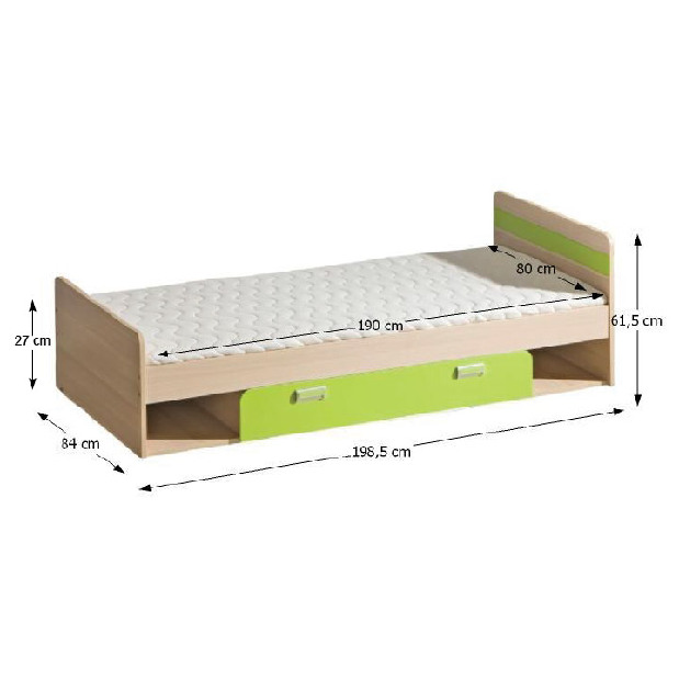 Jednostruki krevet 80 cm Echo L13 zelena (S podnicom i madracom) 