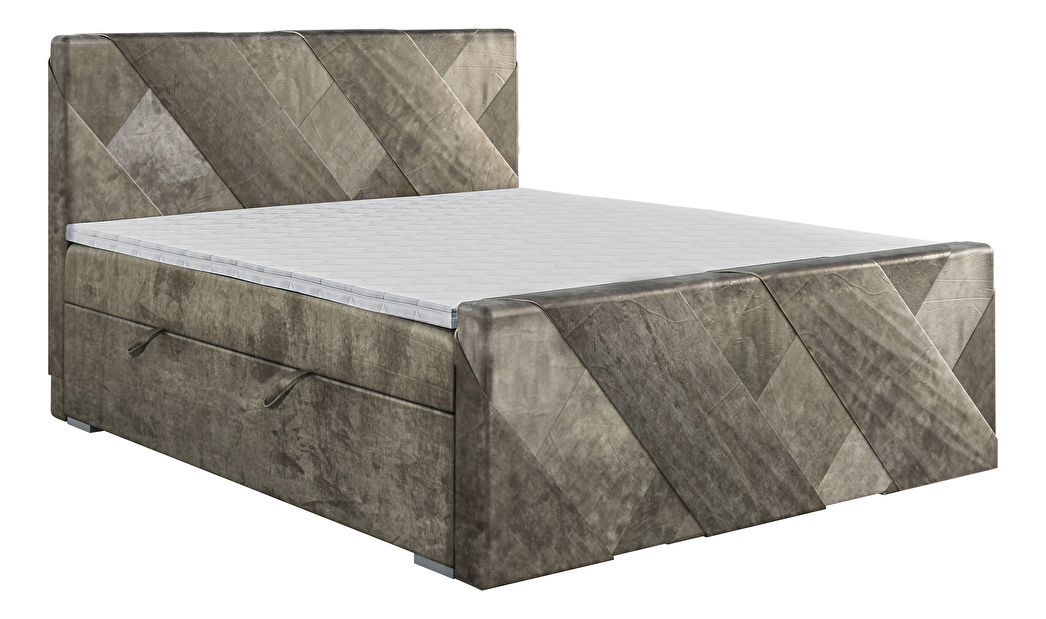 Bračni krevet Boxspring 180 cm Galand (sivo-smeđa) (s madracem i prostorom za odlaganje)