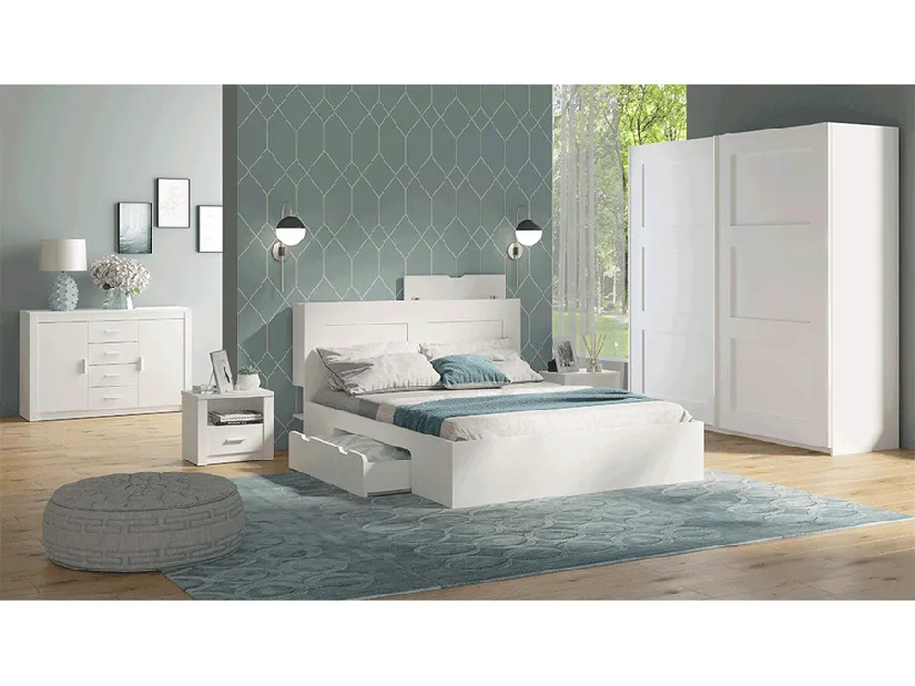 Spavaća soba (krevet 160X200 cm, noćni stolić (2 kom.), ormar) Ramiok (bijela)