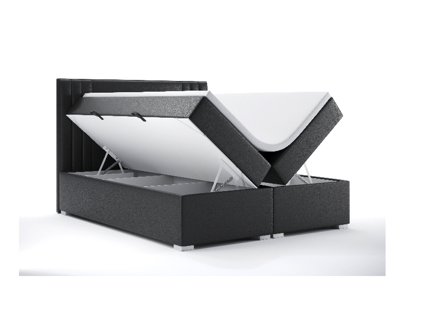 Bračni krevet Boxspring 180 cm Morcano (crna ekokoža) (s prostorom za odlaganje)
