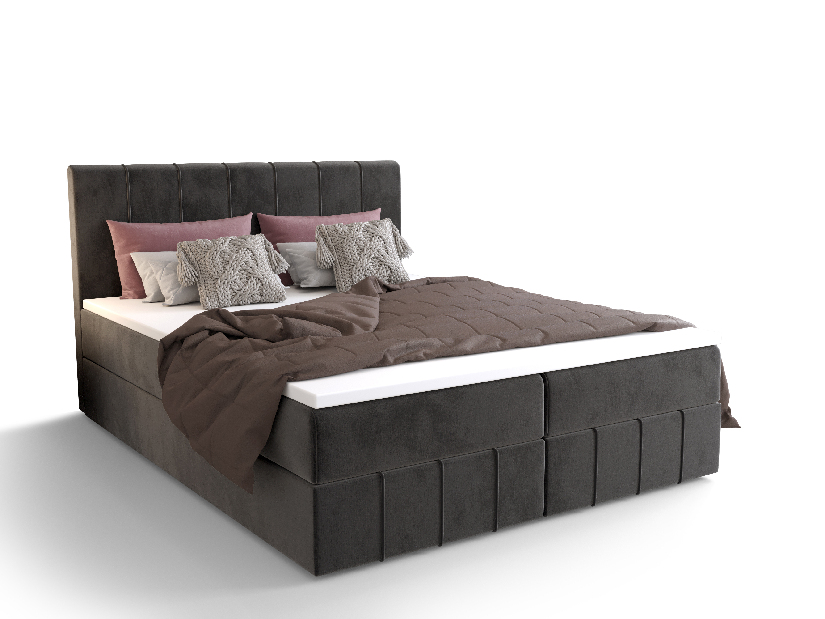 Bračni krevet Boxspring 160 cm Barack (tamnosiva) (s madracem i prostorom za odlaganje)