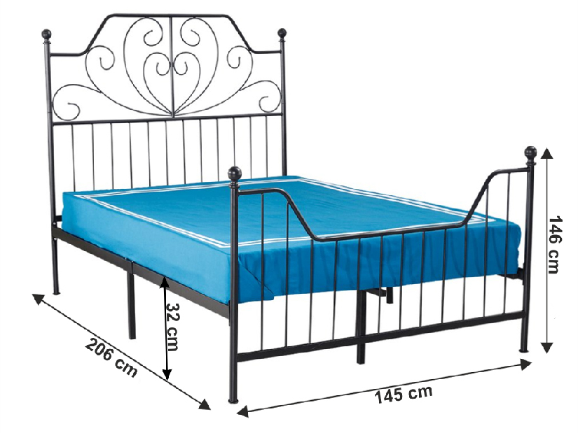 Bračni krevet 140 cm Ridul (s podnicom) (crna)