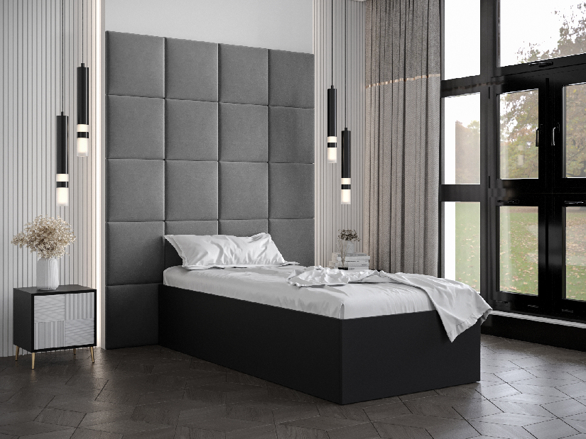 Jednostruki krevet s tapeciranim uzglavljem 90 cm Brittany 3 (crna mat + siva) (s podnicom)
