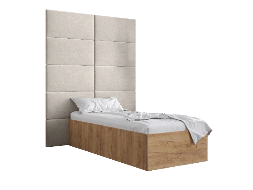 Jednostruki krevet s tapeciranim uzglavljem 90 cm Brittany 1 (hrast craft zlatni + krem) (s podnicom)