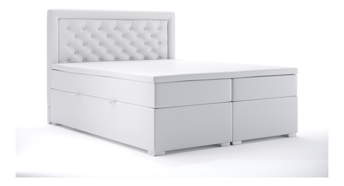Bračni krevet Boxspring 180 cm Gllamy (bijela ekokoža) (s prostorom za odlaganje)
