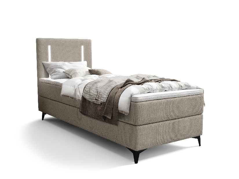 Jednostruki krevet 90 cm Ortega Comfort (sivo-smeđa) (s podnicom i madracem, s prostorom za odlaganje) (s LED rasvjetom)