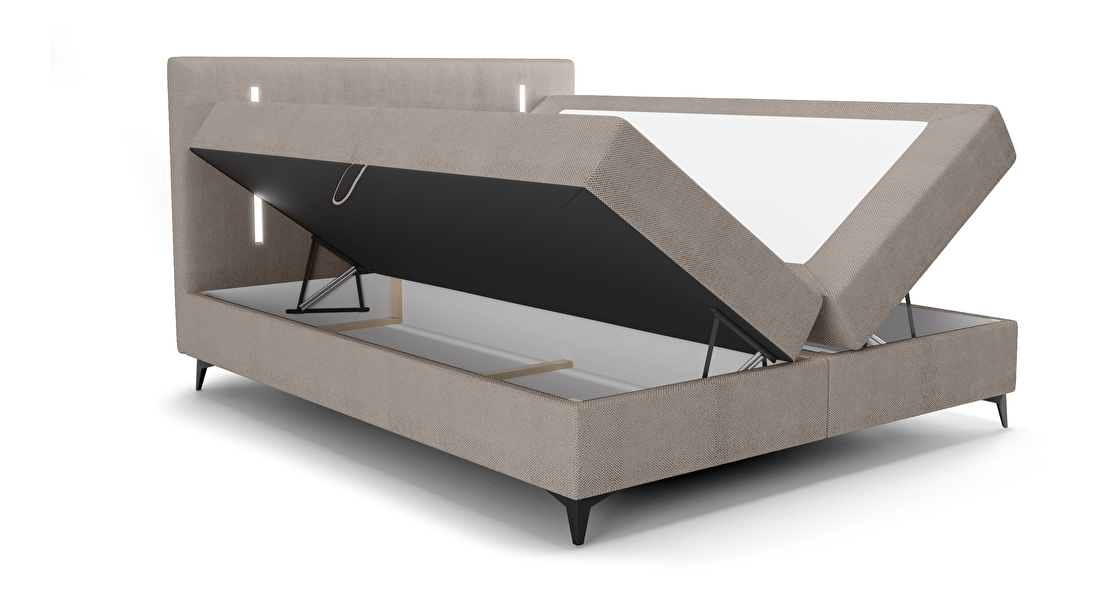Bračni krevet 180 cm Ortega Bonell (sivo-smeđa) (s podnicom, s prostorom za odlaganje) (s LED rasvjetom)