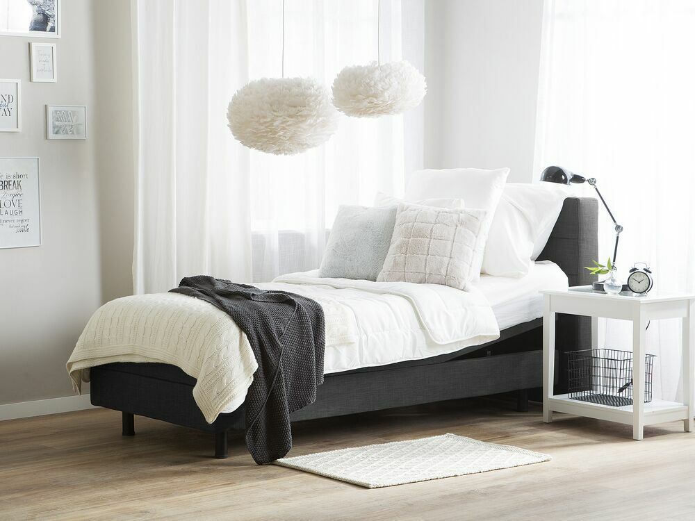 Jednostruki krevet 80 cm DUCHE (tkanina) (siva) (s podnicom)