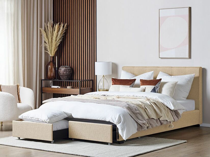 Bračni krevet 180 cm Rhiannon (bež) (s podnicom i prostorom za odlaganje)
