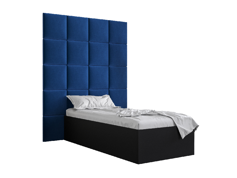 Jednostruki krevet s tapeciranim uzglavljem 90 cm Brittany 3 (crna mat + plava) (s podnicom)