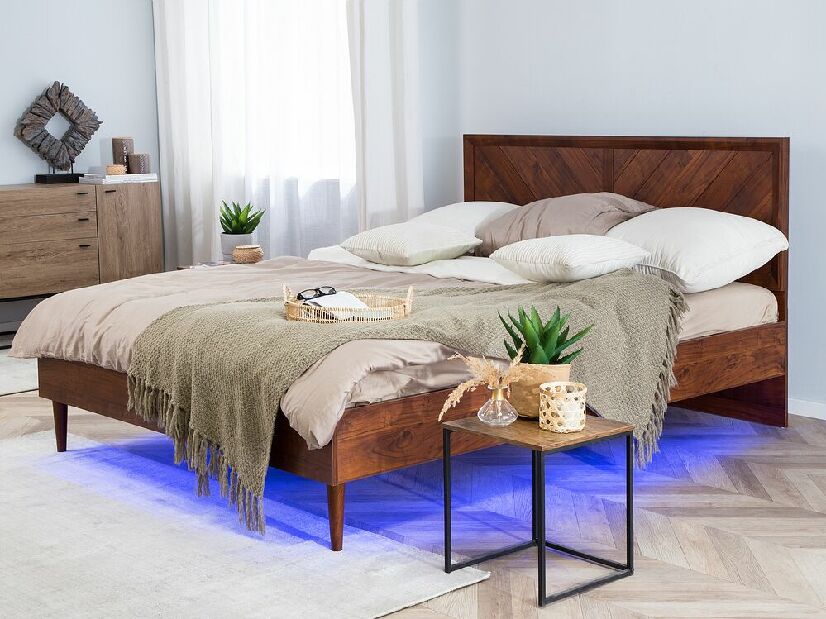 Bračni krevet 140 cm MILLET (s podnicom i LED rasvjetom) (tamno drvo)