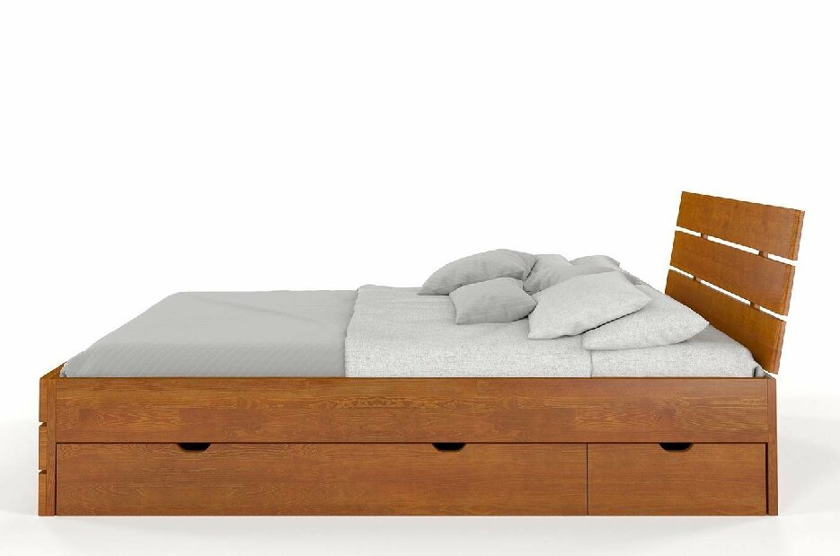 Bračni krevet 200 cm Lorenskog High Drawers (borovina)