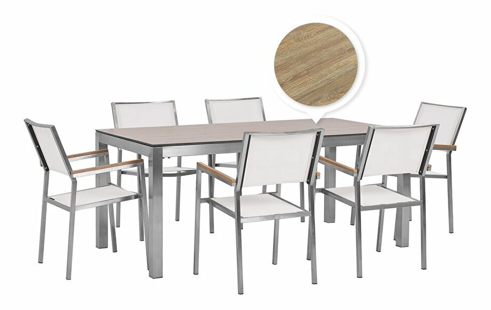 Vrtni set GROSSO (hrast) (laminat HPL) (bijele stolice) (za 6 osoba)