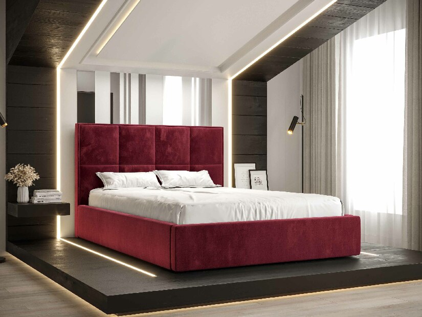 Bračni krevet 140 cm Gino (bordo) (s podnicom i prostorom za odlaganje)