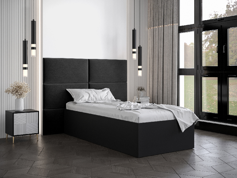 Jednostruki krevet s tapeciranim uzglavljem 90 cm Brittany 2 (crna mat + crna) (s podnicom)