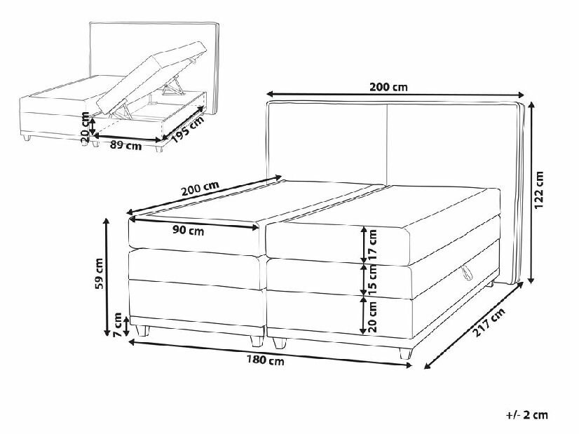 Bračni krevet 180 cm Despina (bež) (s podnicom i madracem) (s prostorom za odlaganje)