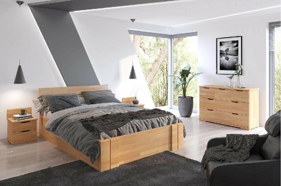 Bračni krevet 180 cm Naturlig -Tosen High Drawers (bukva)