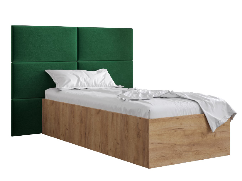 Jednostruki krevet s tapeciranim uzglavljem 90 cm Brittany 2 (hrast craft zlatni + zelena) (s podnicom)