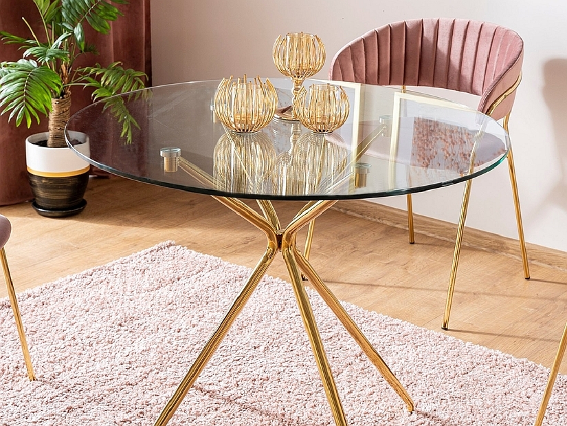Blagovaonski stol Anastasia (staklo + zlatna) (za 4 osobe)