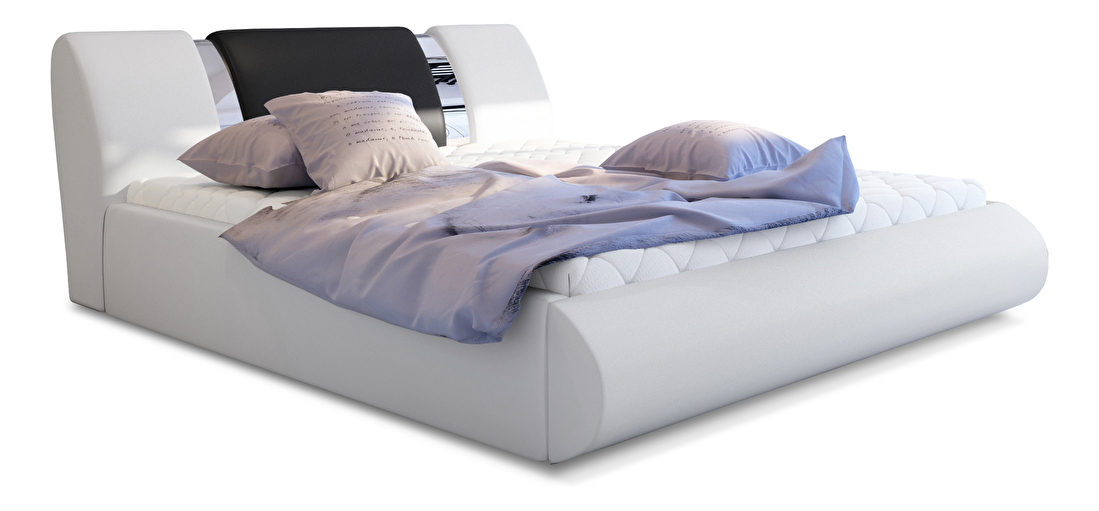 Bračni krevet 140 cm Fabio (bijela + crna) (s podnicom i prostorom za odlaganje)