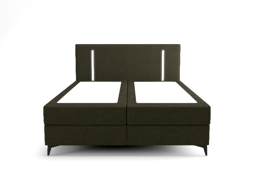 Bračni krevet 200 cm Ortega Comfort (maslinasto zelena) (s podnicom i madracem, s prostorom za odlaganje) (s LED rasvjetom)