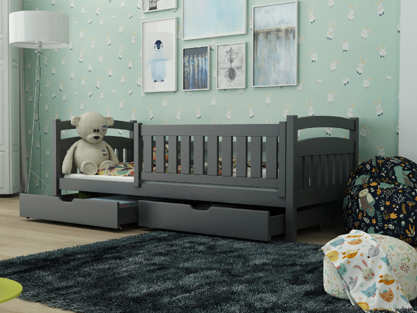 Dječji krevet 80 x 180 cm Tarra (s podnicom i prostorom za odlaganje) (grafit)