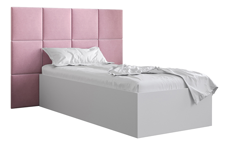 Jednostruki krevet s tapeciranim uzglavljem 90 cm Brittany 4 (bijela mat + ružičasta) (s podnicom)
