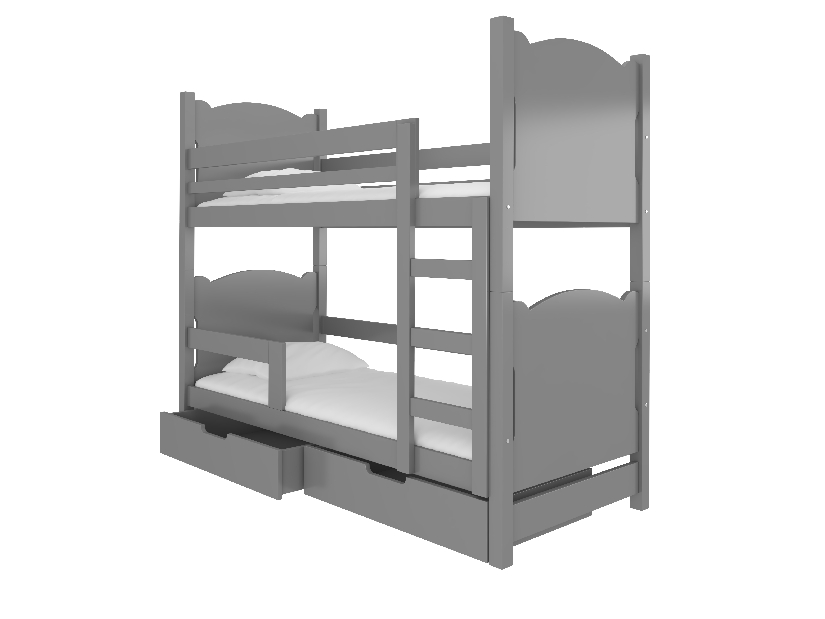 Dječji krevet na kat 180x75 cm Marryann (s podnicom i madracem) (siva)