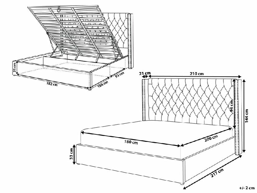 Bračni krevet 180 cm LUBECK (poliester) (bež) (s podnicom)