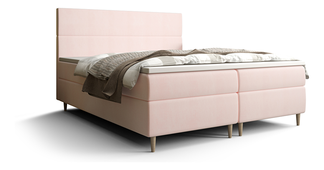 Bračni krevet Boxspring 160 cm Flu Comfort (svijetloružičasta) (s madracem i prostorom za odlaganje)
