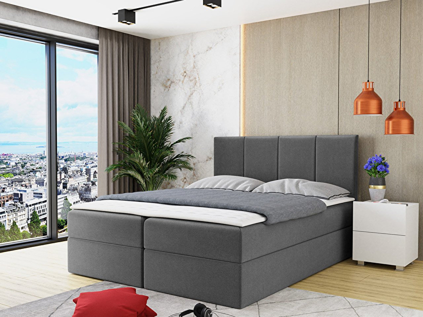 Bračni krevet 160 cm Gondola (siva) (s podnicom, madracem i prostorom za odlaganje)