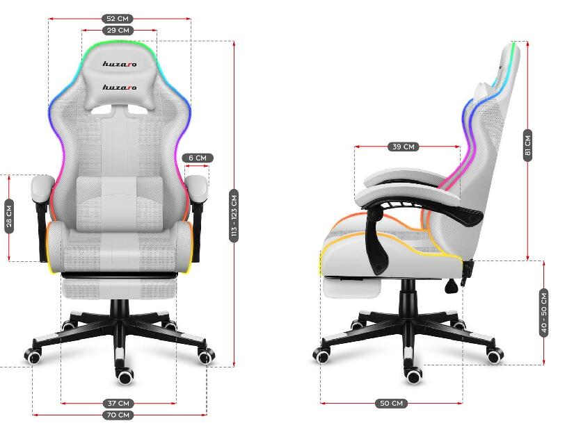 Gaming stolica Fusion 4.7 (bijela + šarena) (s LED rasvjetom)