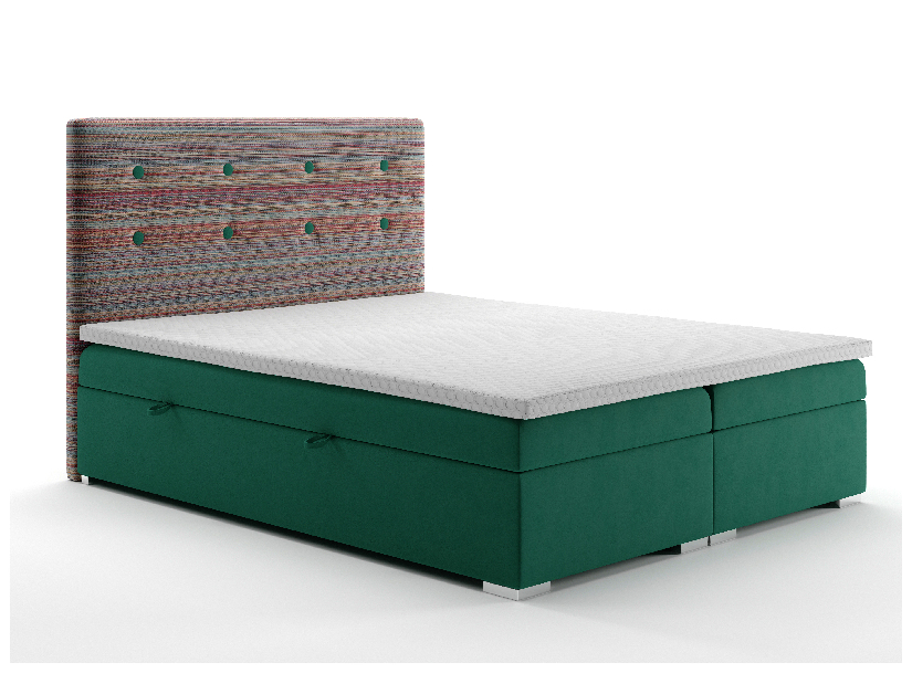 Bračni krevet Boxspring 160 cm Rinoletto (tamno zelena + šareno) (s prostorom za odlaganje)